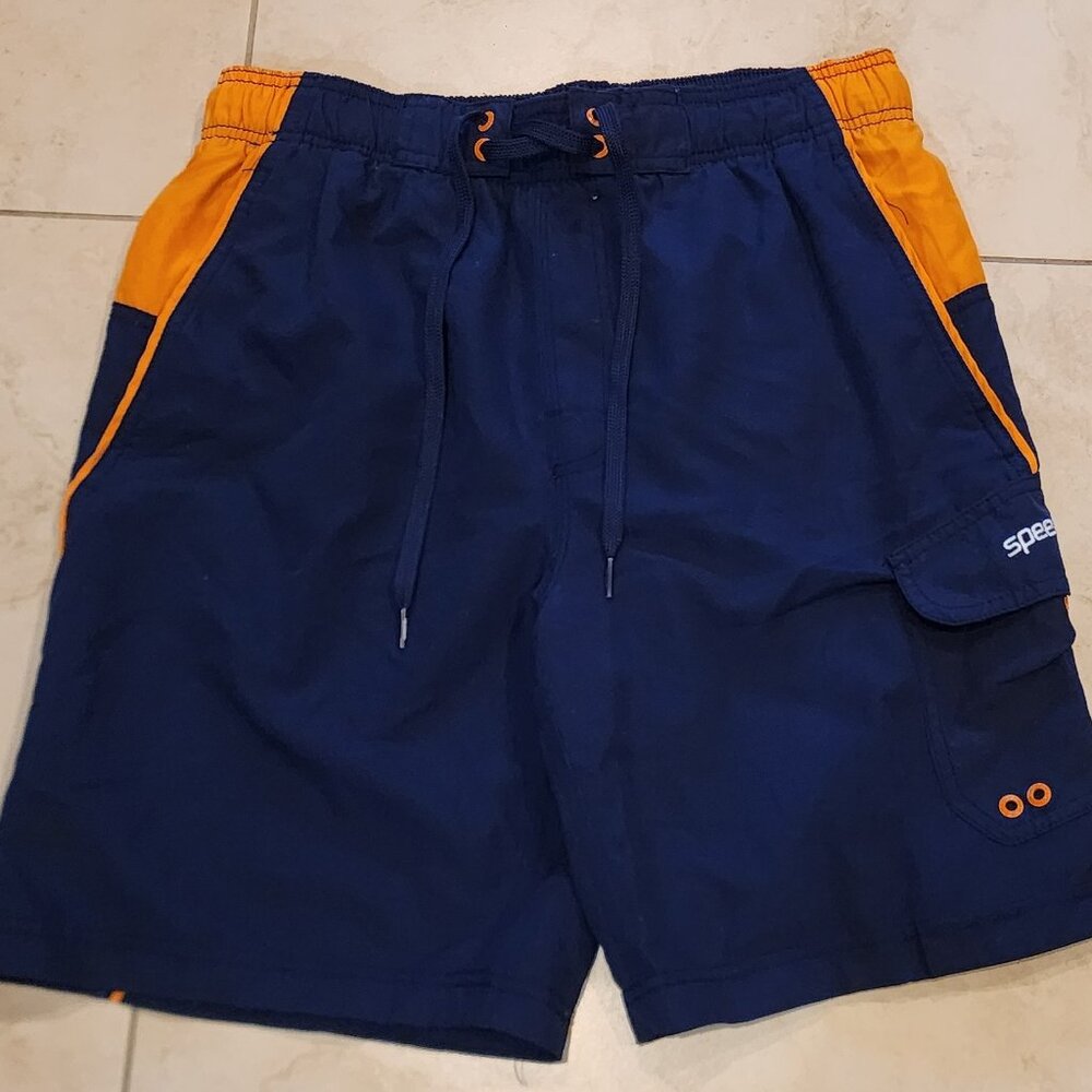 Speedo Swim Trunks Men's Medium Marina Sport VaporPLUS 9" dark Blue & Orange $42